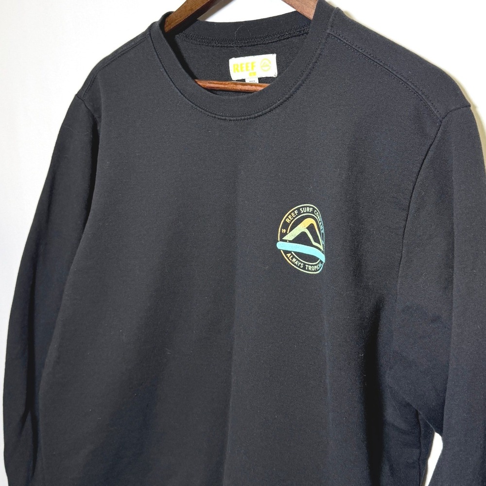 Reef Surf Company Always Tropical Black Crewneck Sweatshirt Mens Large Graphic